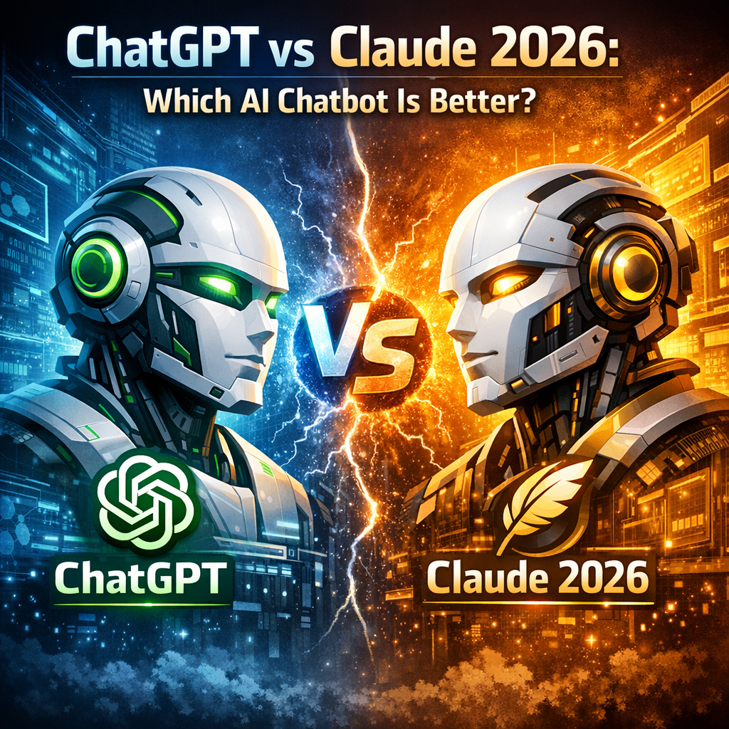 Side-by-side comparison of ChatGPT and Claude AI chatbot logos for 2026 evaluation.
