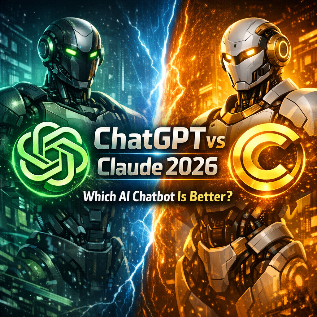 ChatGPT and Claude logos facing each other with "2026" and "Which AI Chatbot Is Better?" text overlay.