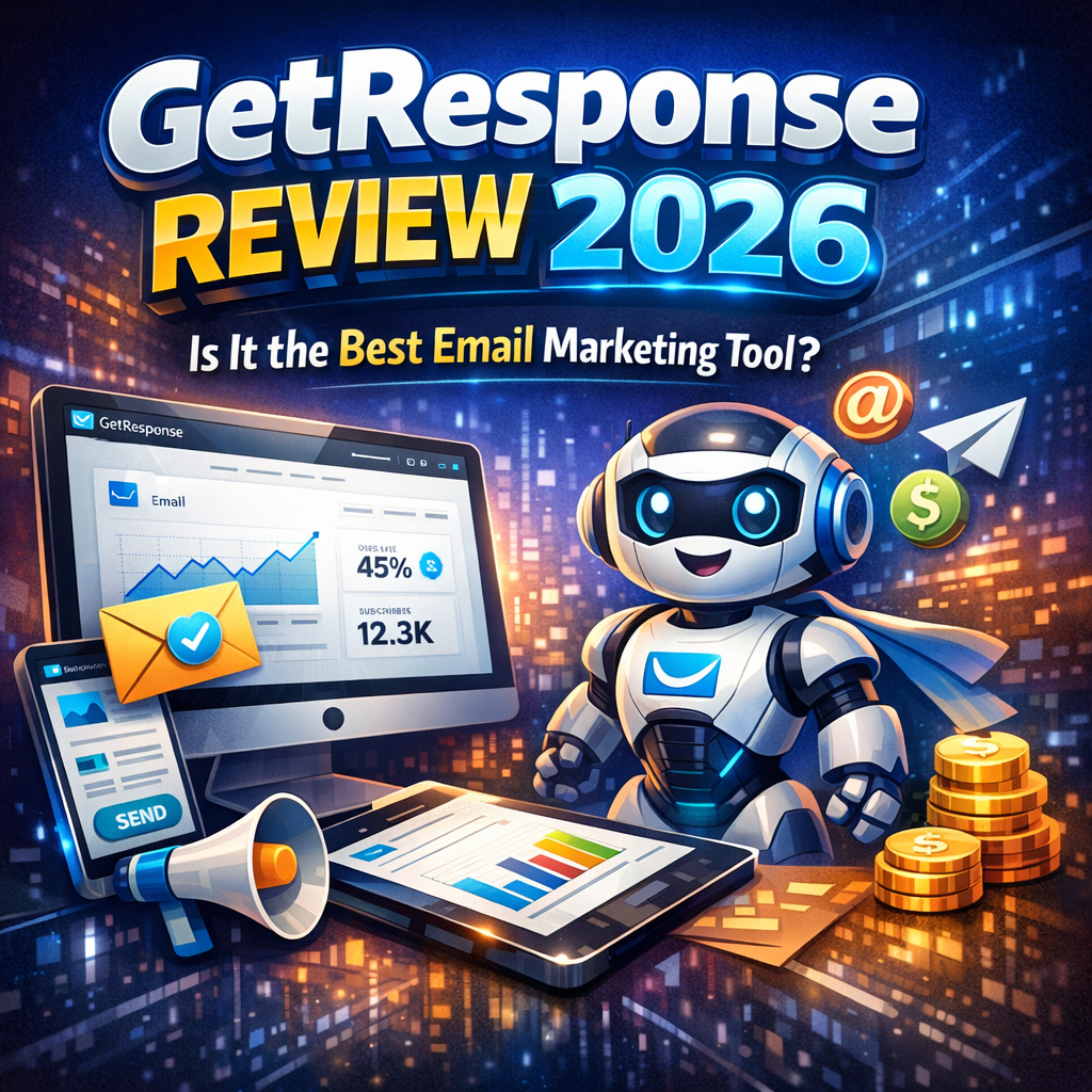 GetResponse dashboard interface showing email marketing tools and automation features for 2026 review.