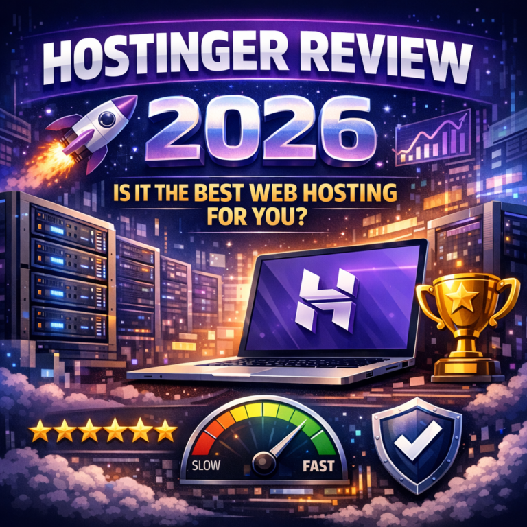 Hostinger web hosting review 2026 featuring pricing plans, performance stats, and key features overview.