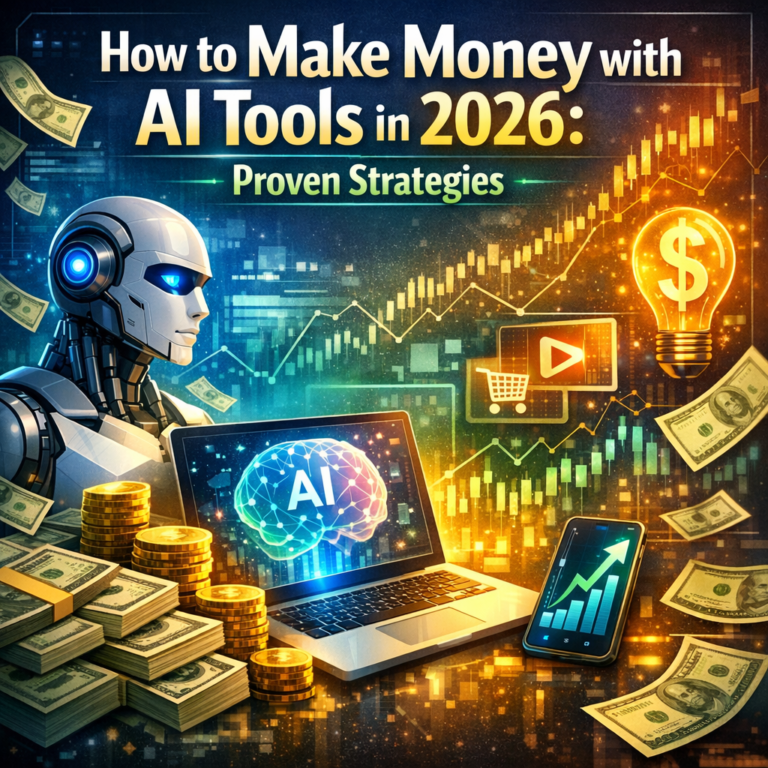 Person using AI tools on a laptop to generate income, representing strategies to make money with AI in 2026.