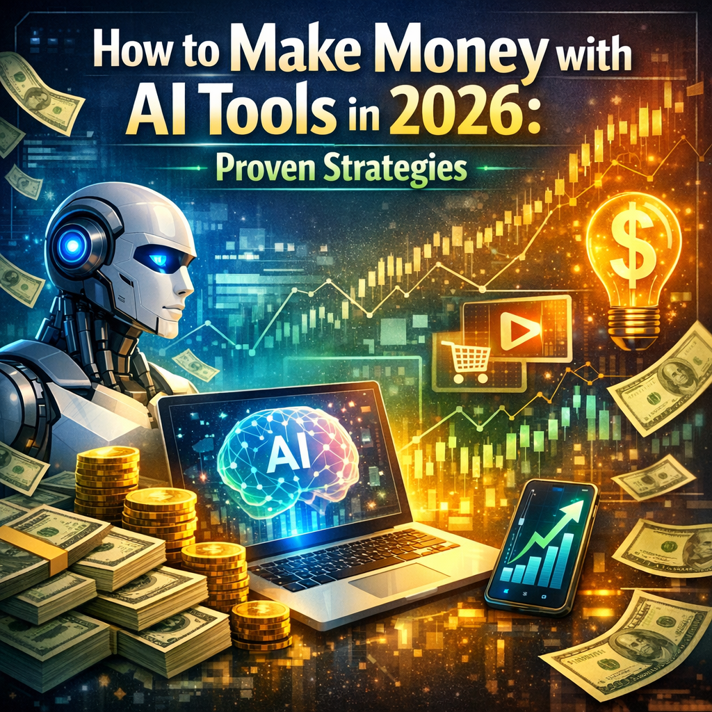 Person using AI tools on a laptop to generate income, representing strategies to make money with AI in 2026.