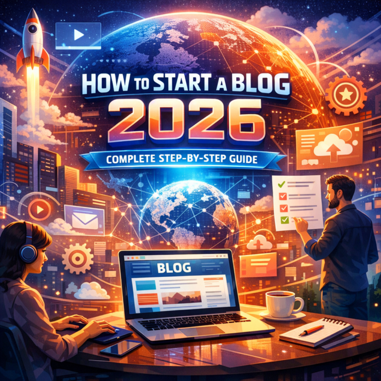 Person sitting at a laptop beginning to set up a new blog in 2026, following a step-by-step guide.